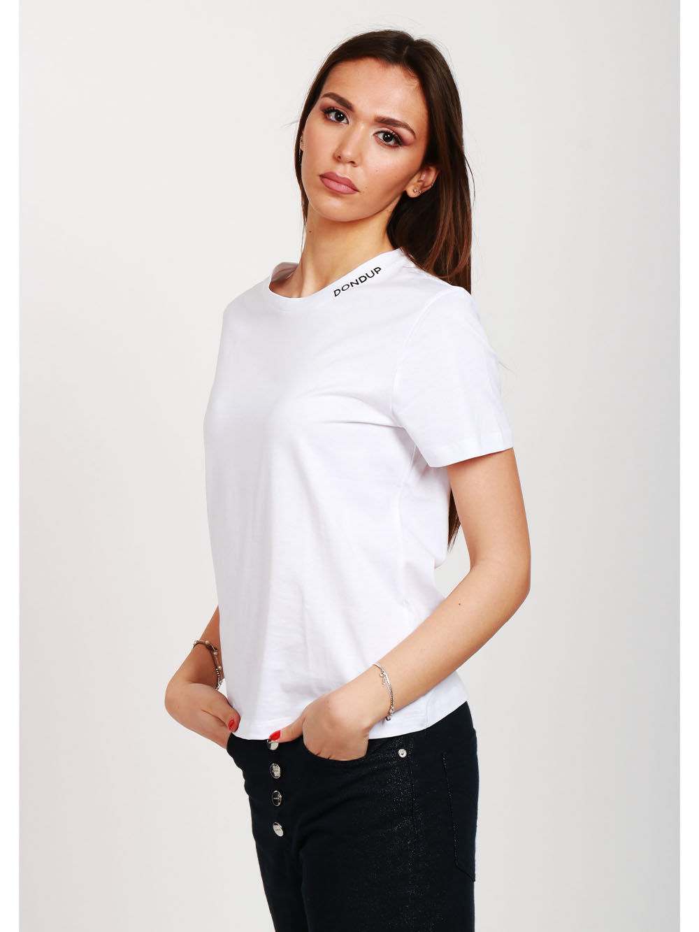 T-Shirt Girocollo in Cotone Bianca con Logo
