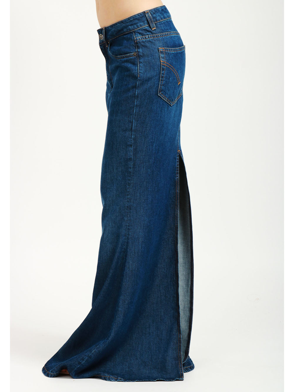 DONDUP Gonna Lunga in Denim Lyocell Blu con Spacco Denim