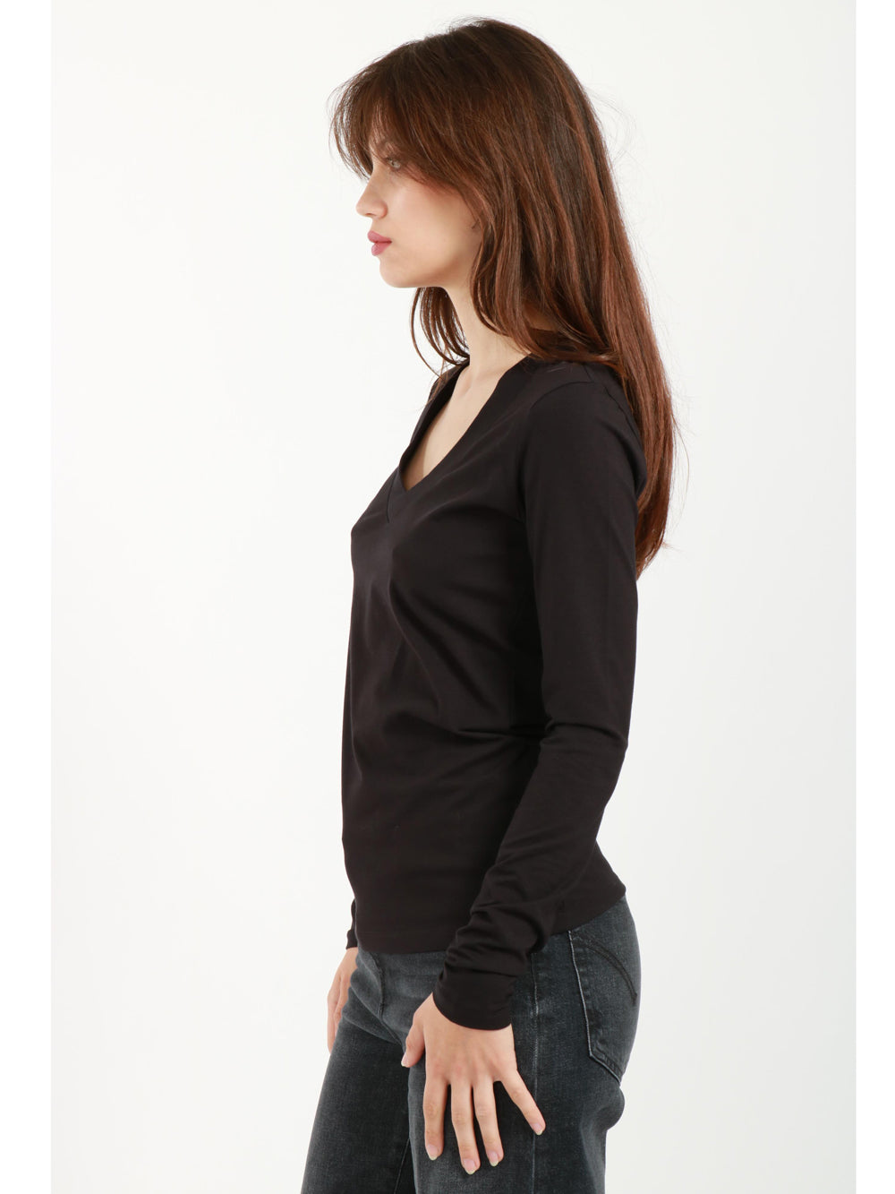 DONDUP T-Shirt in Cotone Nera con Manica Lunga Nero