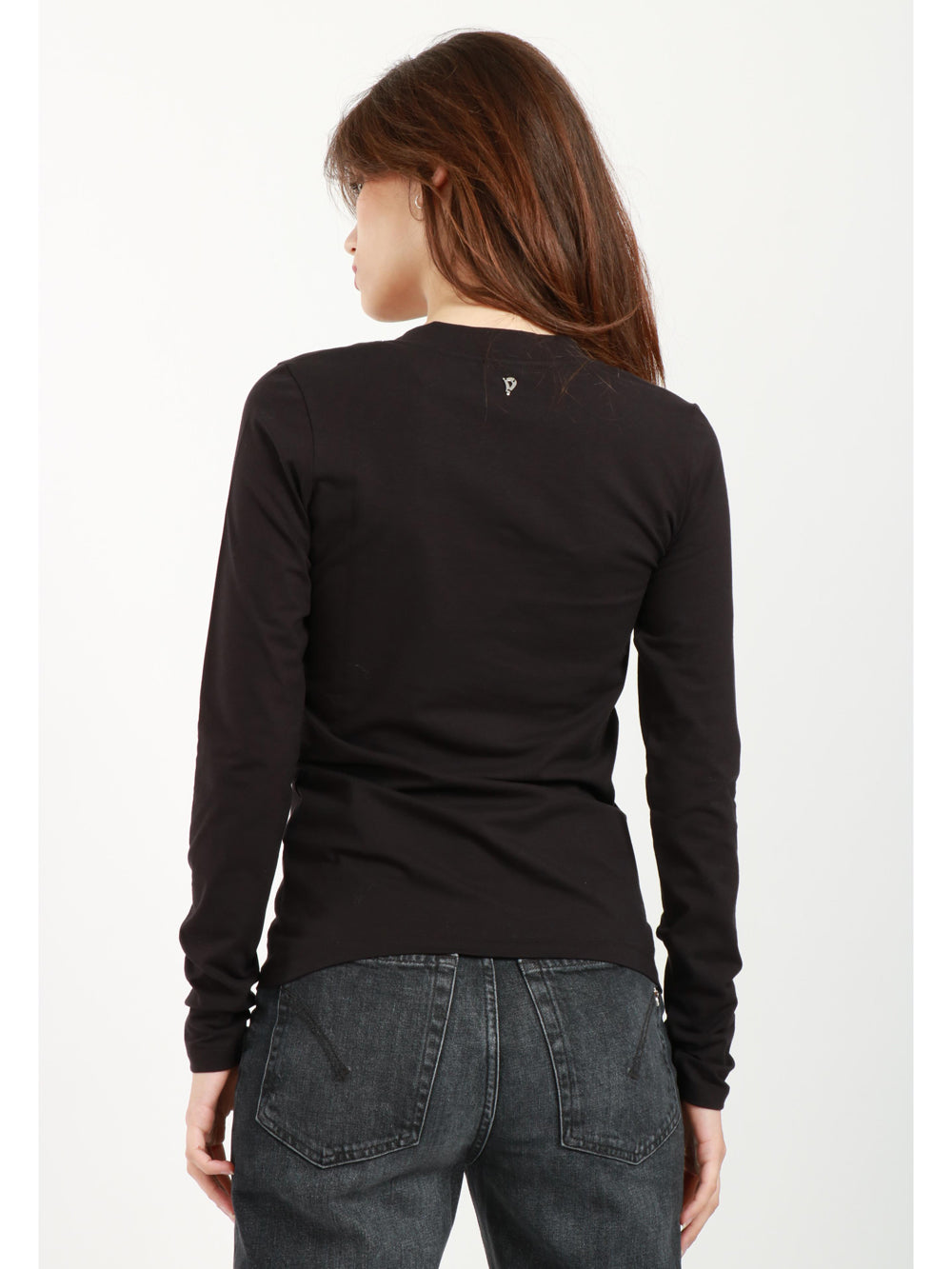 DONDUP T-Shirt in Cotone Nera con Manica Lunga Nero