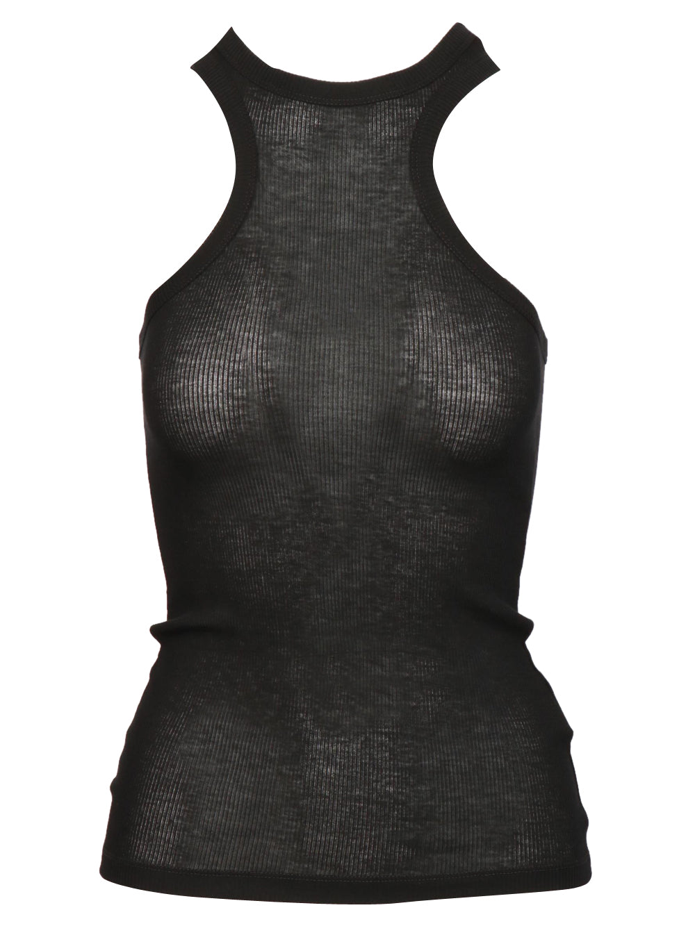 DONDUP Top Canotta a Costine Nero con Scollo all'Americana Nero