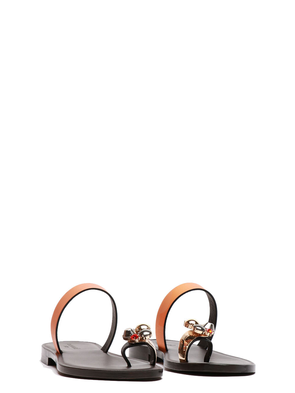 DONNARI' Sandali Infradito Bassi in Pelle Arancioni con Gioiello Arancio/marrone