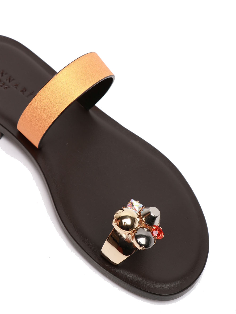 DONNARI' Sandali Infradito Bassi in Pelle Arancioni con Gioiello Arancio/marrone