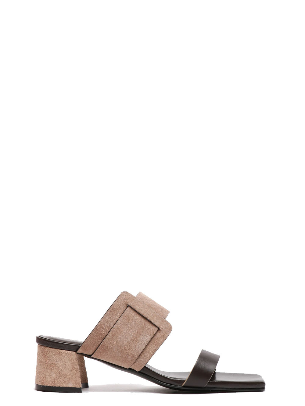 DONNARI' Sandali in Pelle e Suede Marrone e Tortora con Tacco Quadrato Taupe