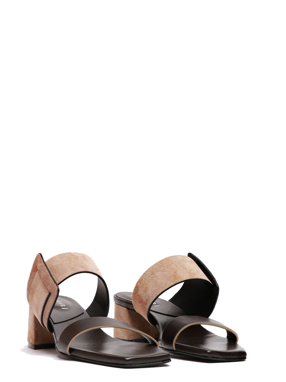 DONNARI' Sandali in Pelle e Suede Marrone e Tortora con Tacco Quadrato Taupe