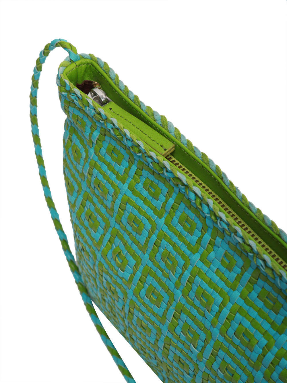 DRAGON DIFFUSION Borsa Pochette Parimula con Tracolla Verde e Celeste Celeste/verde