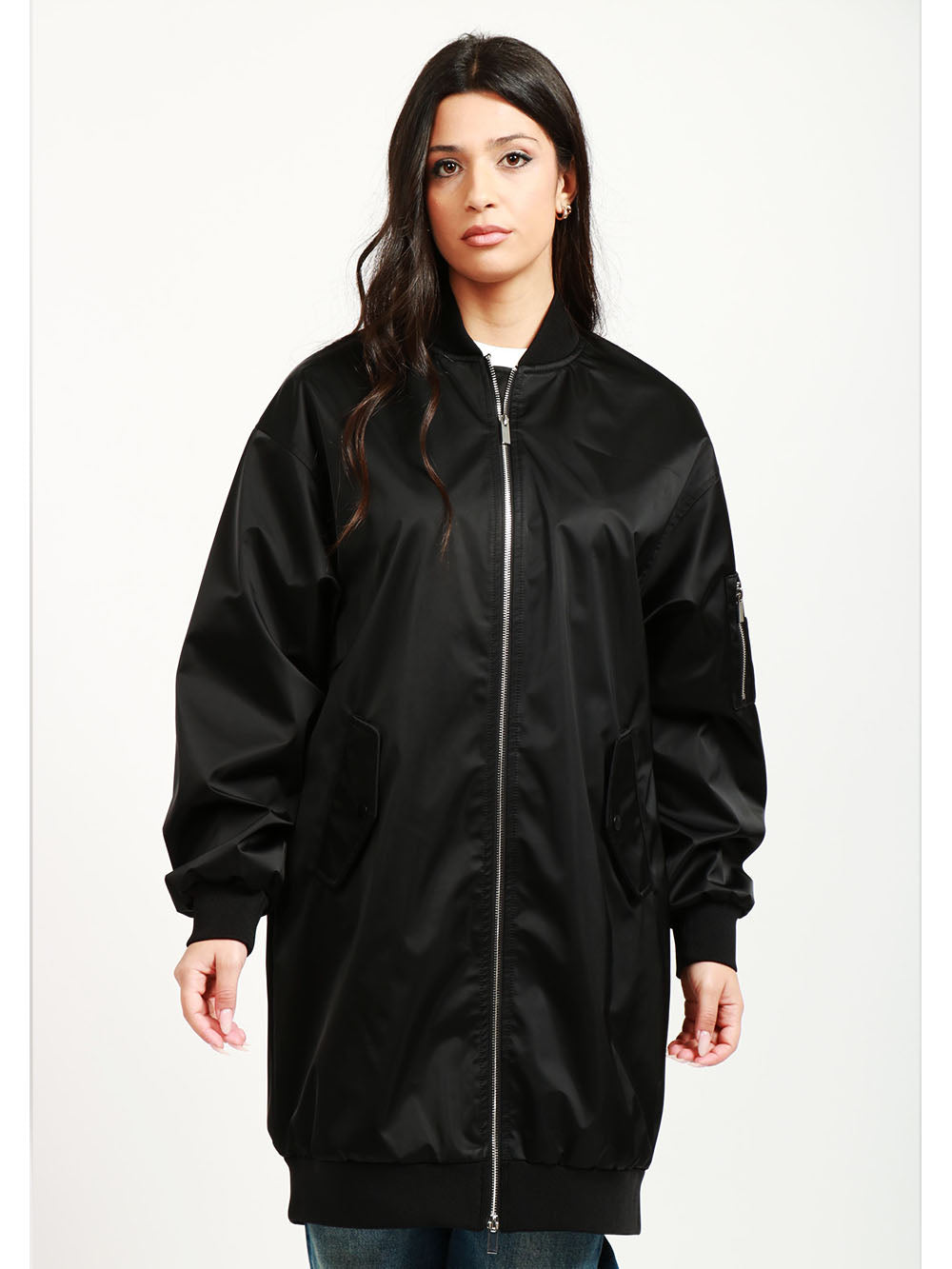 ERIKA CAVALLINI Bomber Audry Lungo Nero con Scritta About a Boy Nero
