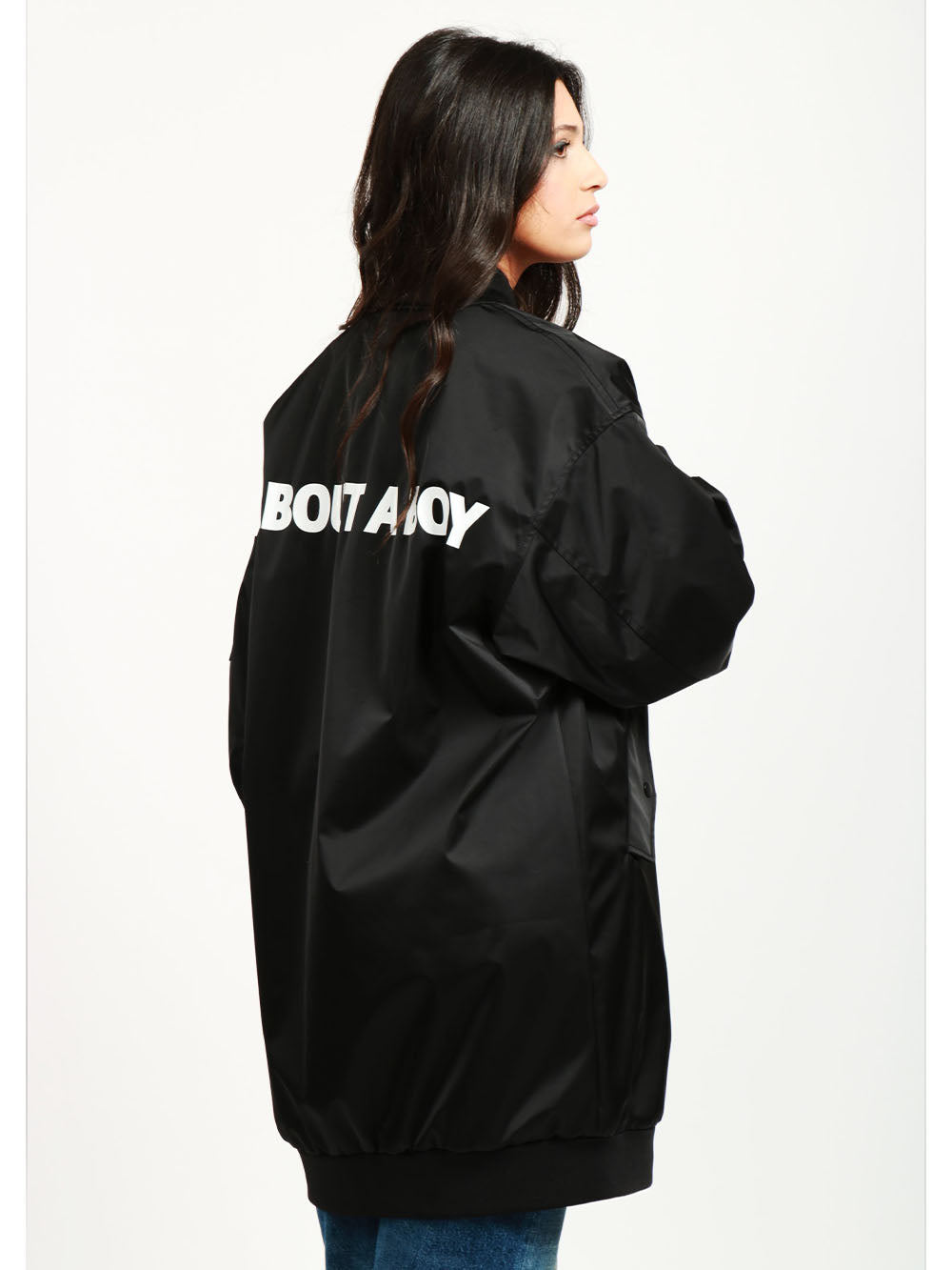 ERIKA CAVALLINI Bomber Audry Lungo Nero con Scritta About a Boy Nero