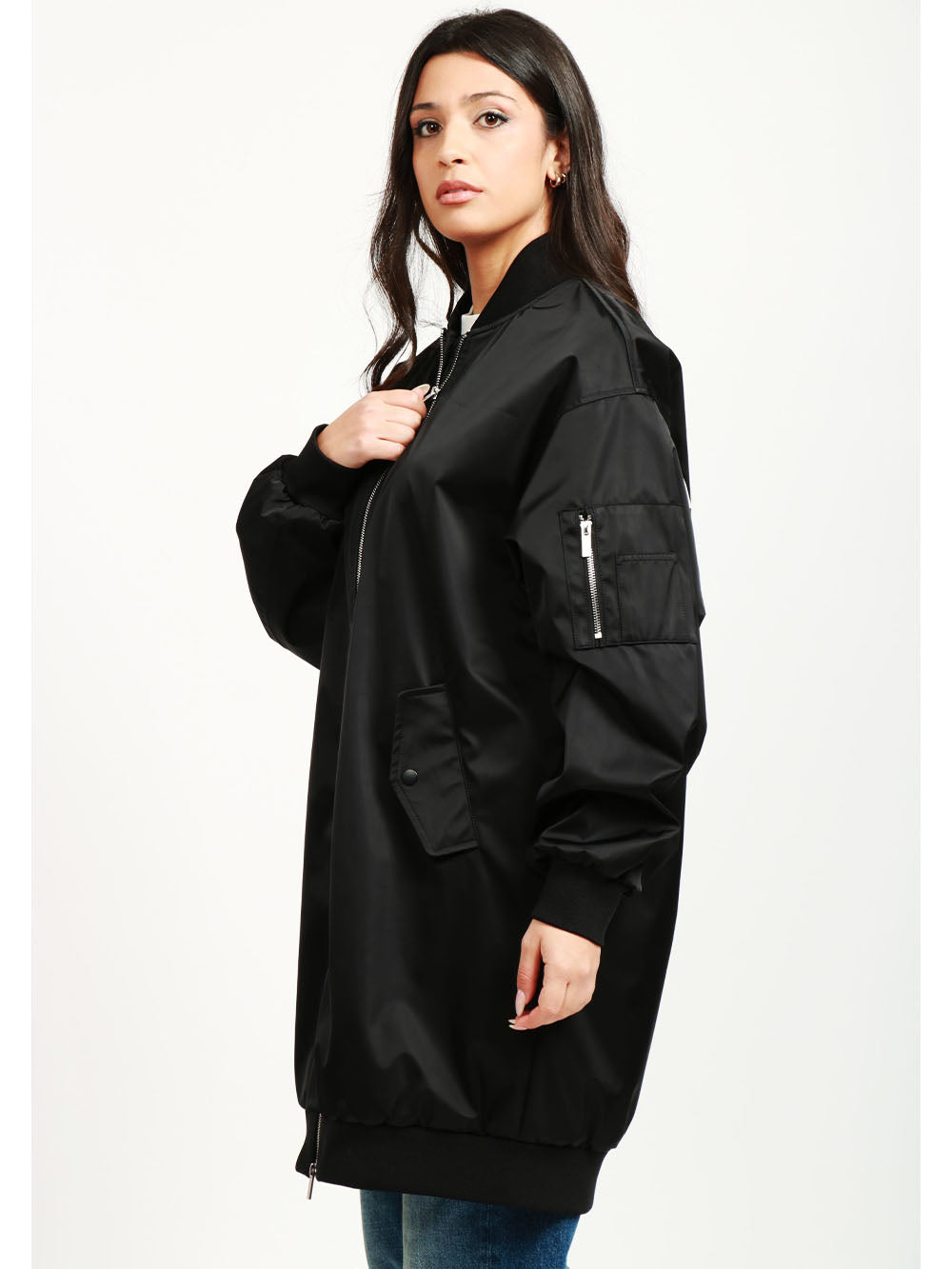 ERIKA CAVALLINI Bomber Audry Lungo Nero con Scritta About a Boy Nero
