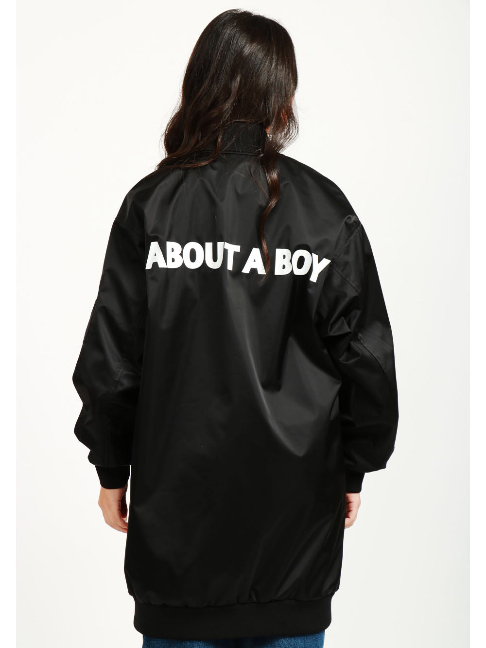 ERIKA CAVALLINI Bomber Audry Lungo Nero con Scritta About a Boy Nero