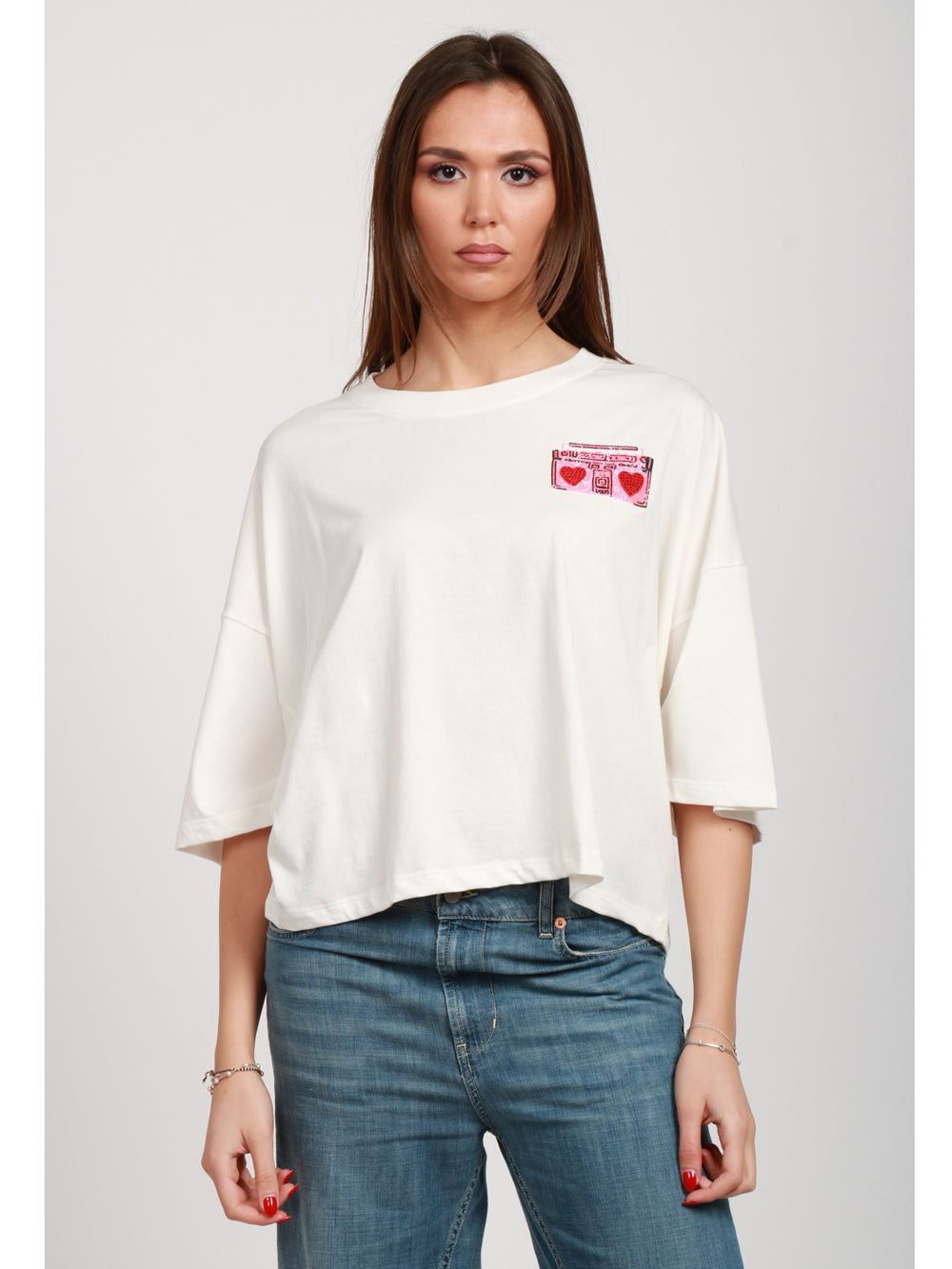 ESSENTIEL ANTWERP MAGLIA HADIO CROP IN COTONE CON DETTAGLIO PERLINE BIANCA Bianco