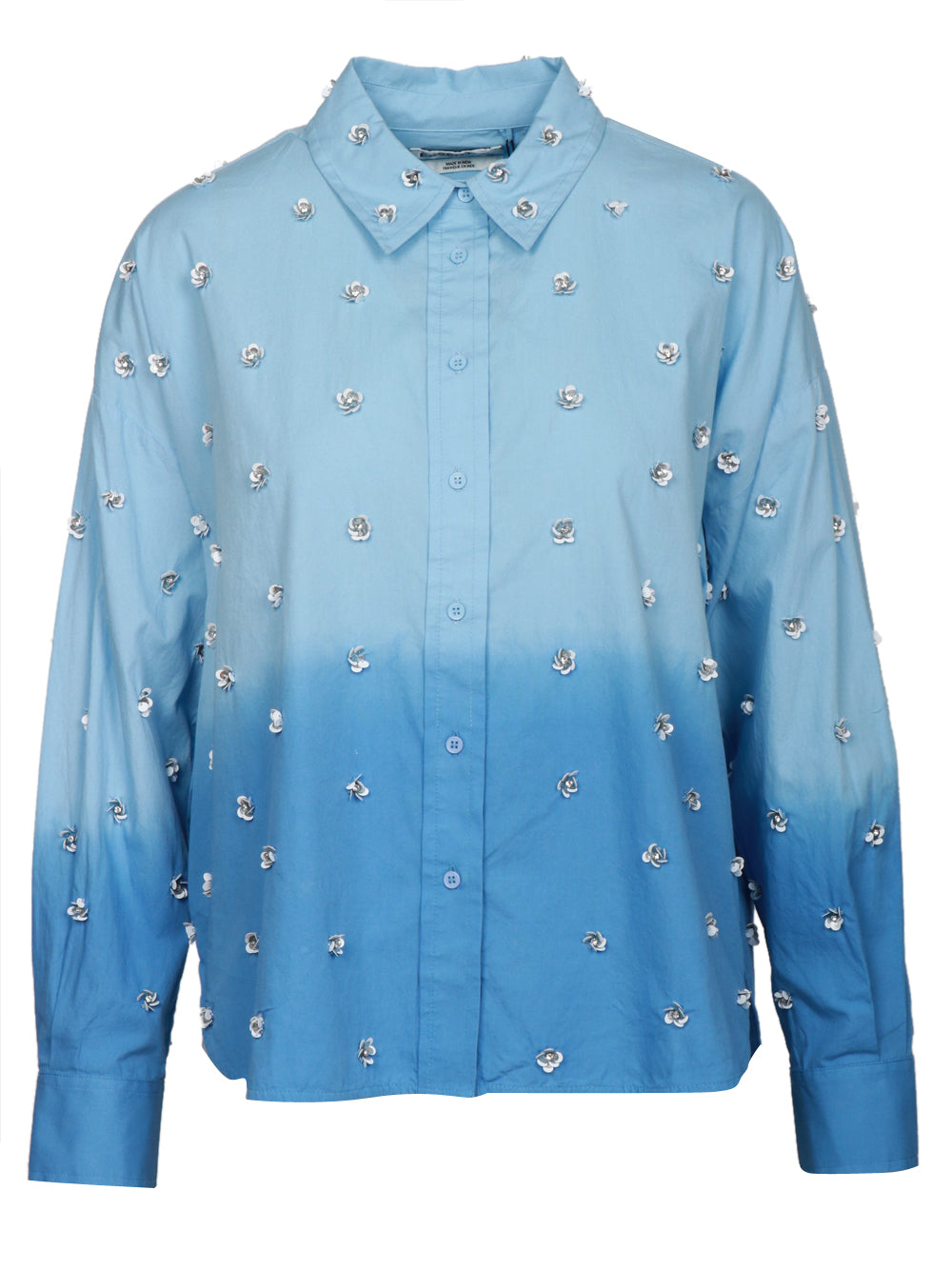 ESSENTIEL ANTWERP Camicia in Cotone in Celeste Degradé con Paillettes Celeste