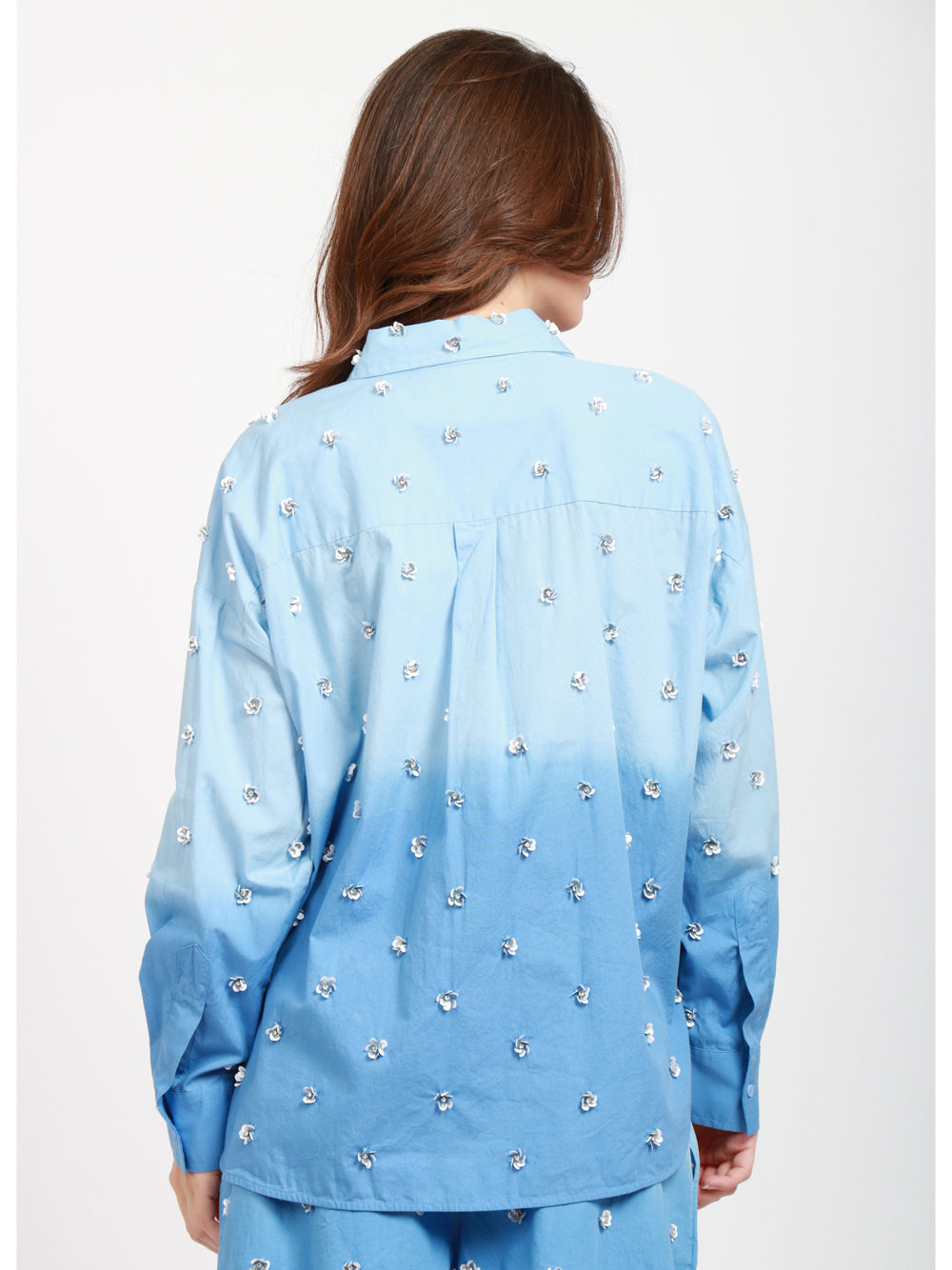 ESSENTIEL ANTWERP Camicia in Cotone in Celeste Degradé con Paillettes Celeste