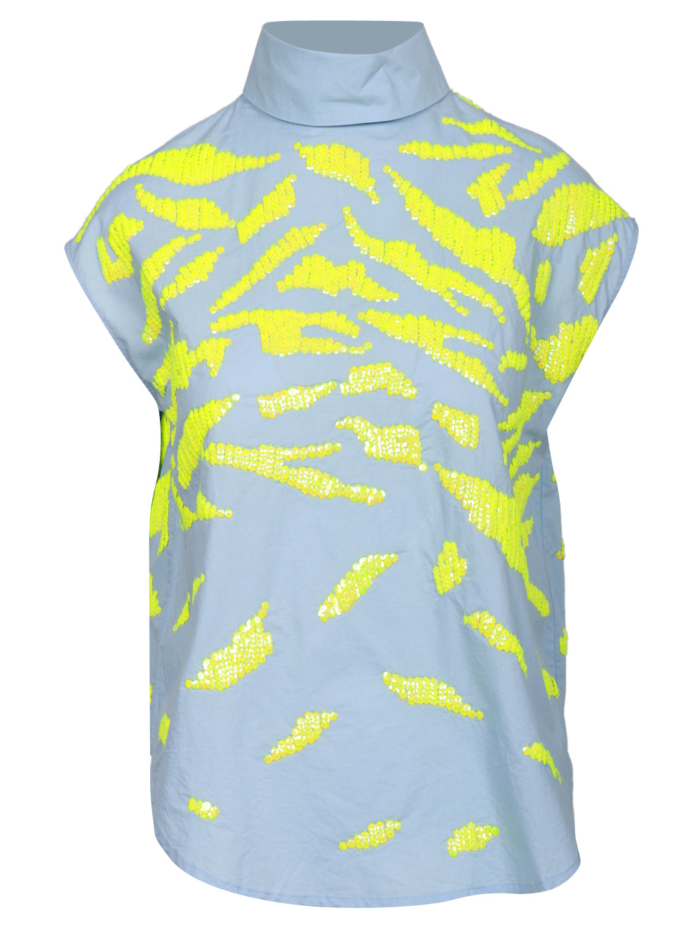 ESSENTIEL ANTWERP Top Hate in Cotone Celeste con Paillettes Celeste Verde