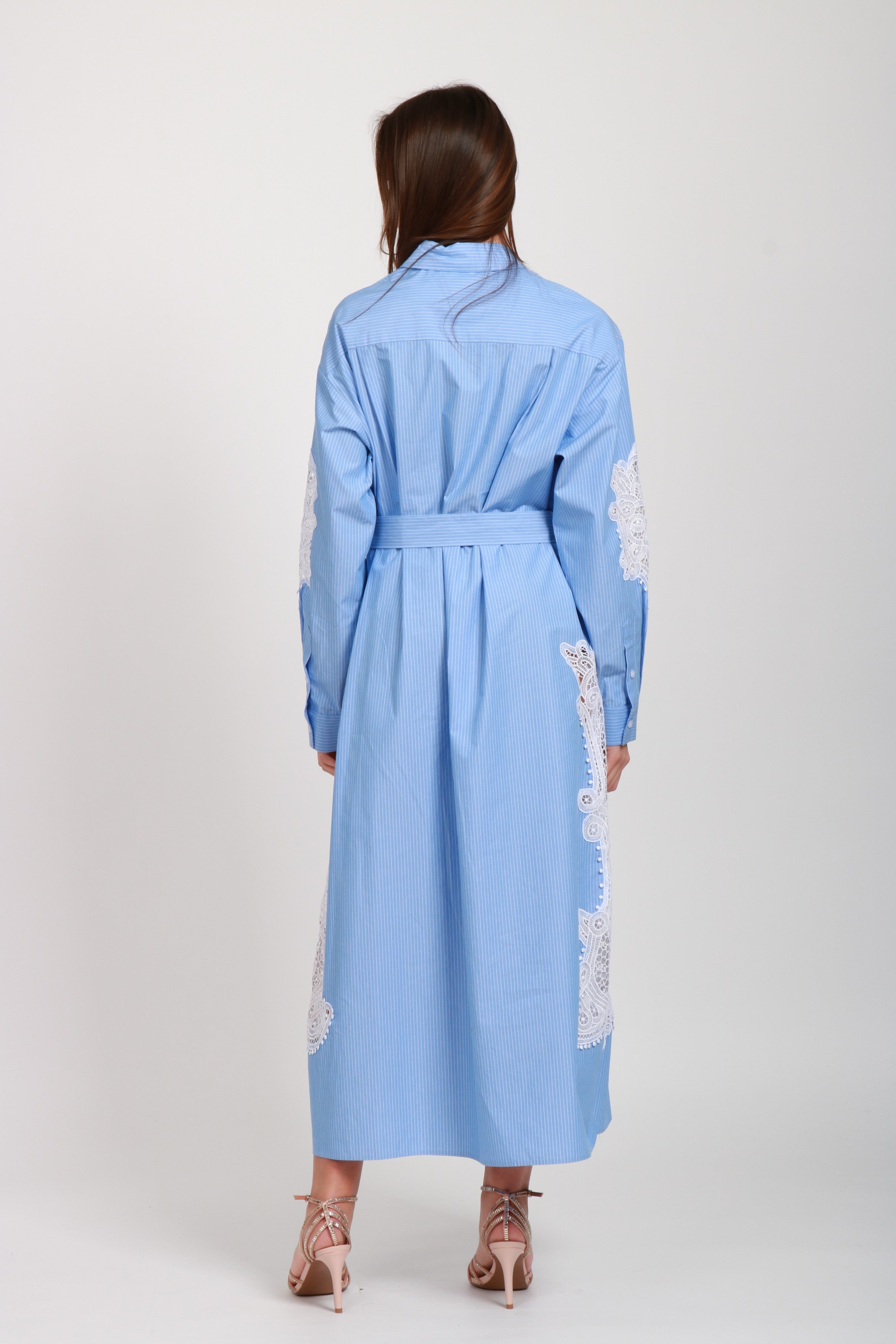 Vestito Haze Chemisier a Righe Celeste e Bianco con Pizzo