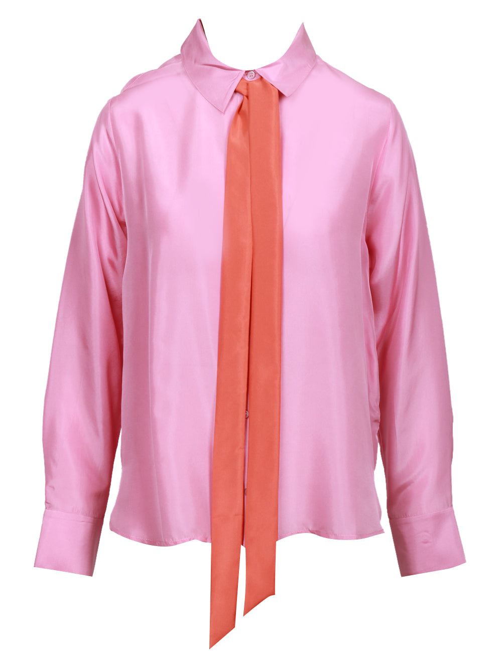 ESSENTIEL ANTWERP CAMICIA ROSA IN SETA CON FUSCIACCA AL COLLO ARANCIONE Rosa