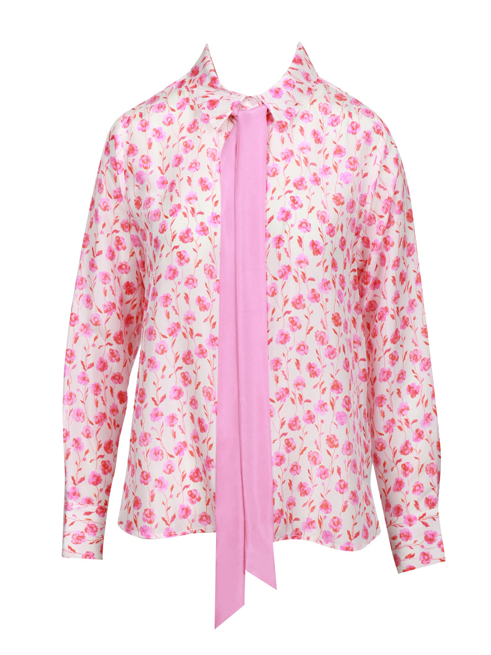 ESSENTIEL ANTWERP CAMICIA CON FIORI IN SETA E FUSCIACCA AL COLLO Bianco Rosa