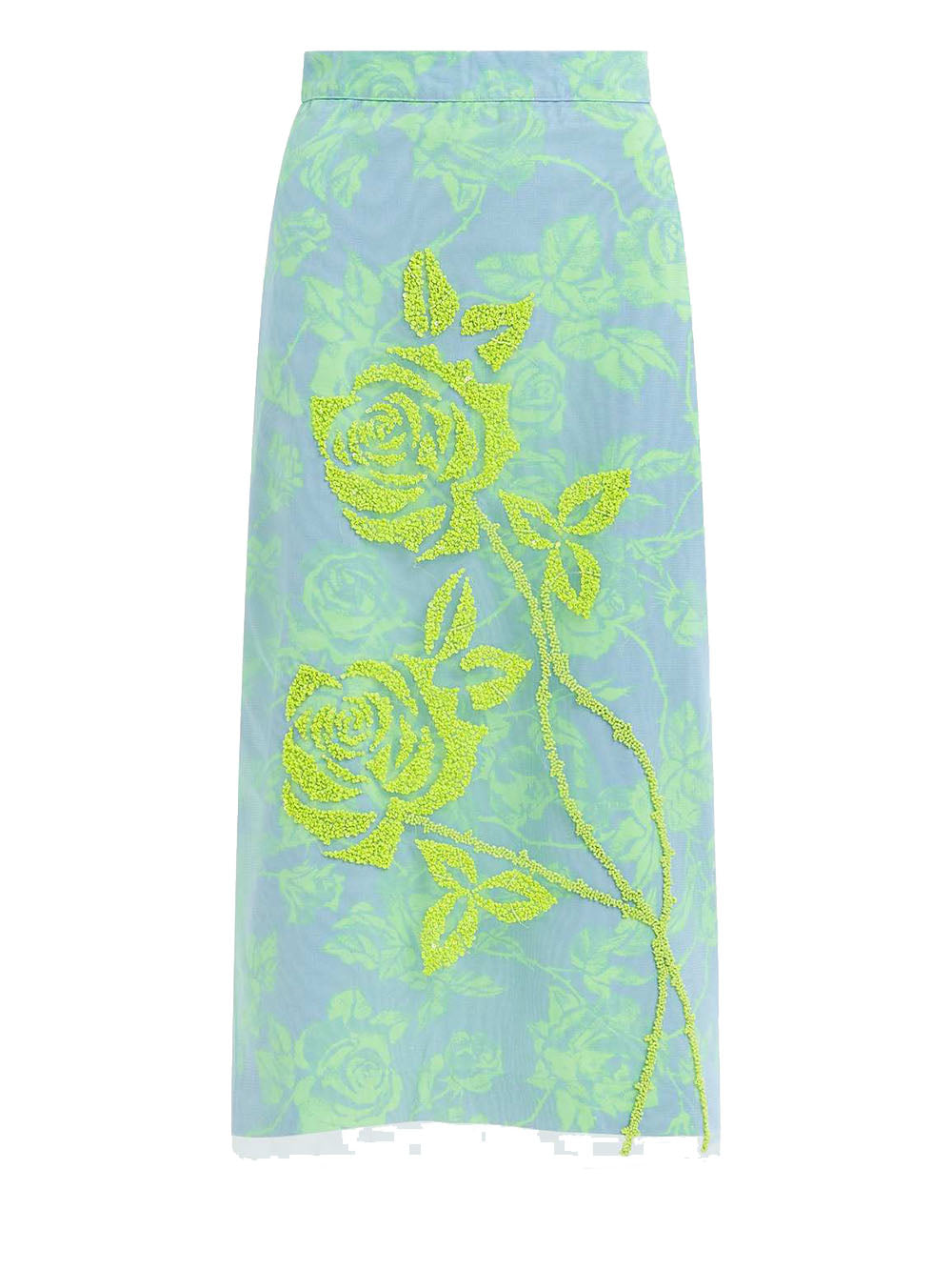 Gonna Hisces Tubino Celeste con Stampa Floreale e Tulle