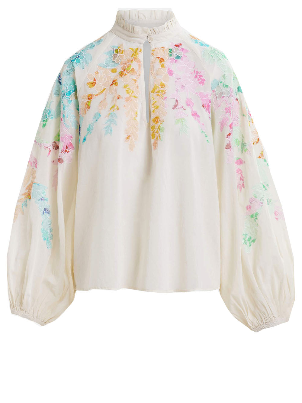 ESSENTIEL ANTWERP CAMICIA AVORIO CON FIORI RICAMATI E COLLETTO ALLA COREANA Avorio+color