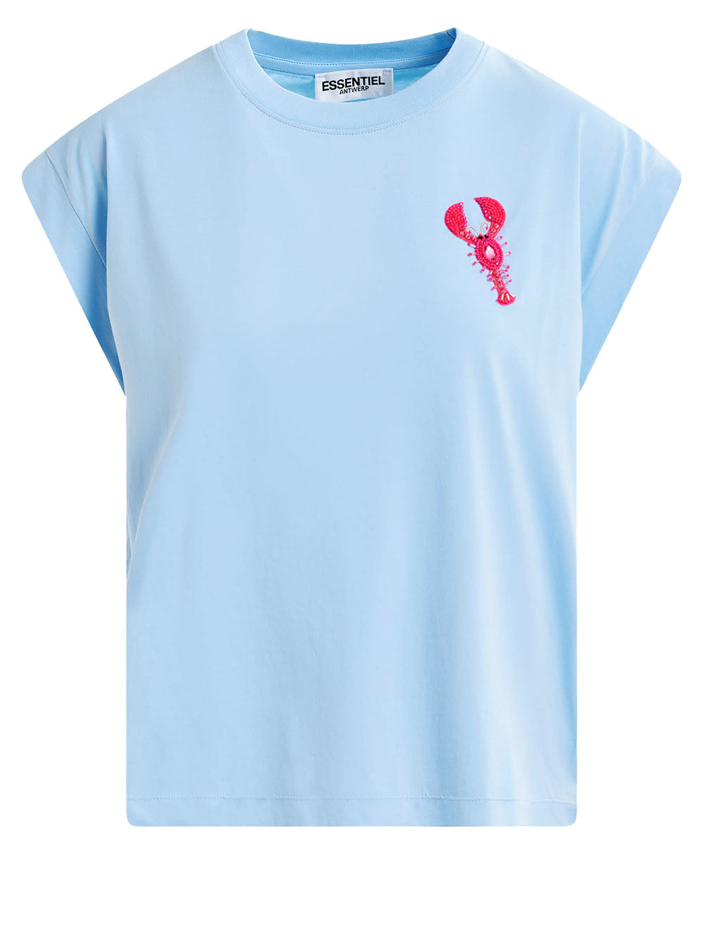 Hobster Crewneck Cotton T-Shirt Light Blue with Lobster