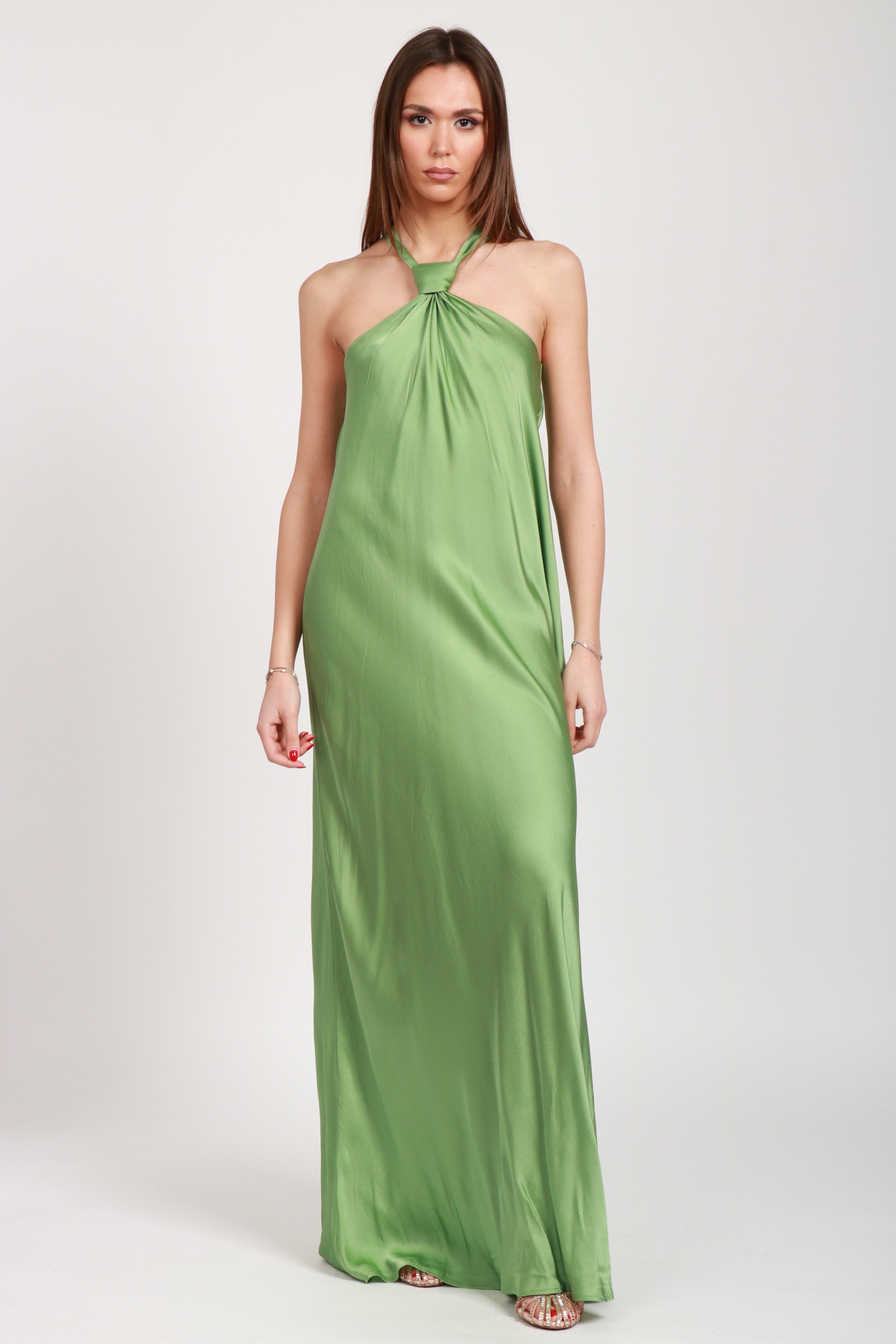 Huppsala Long Dress in Sage Green Satin