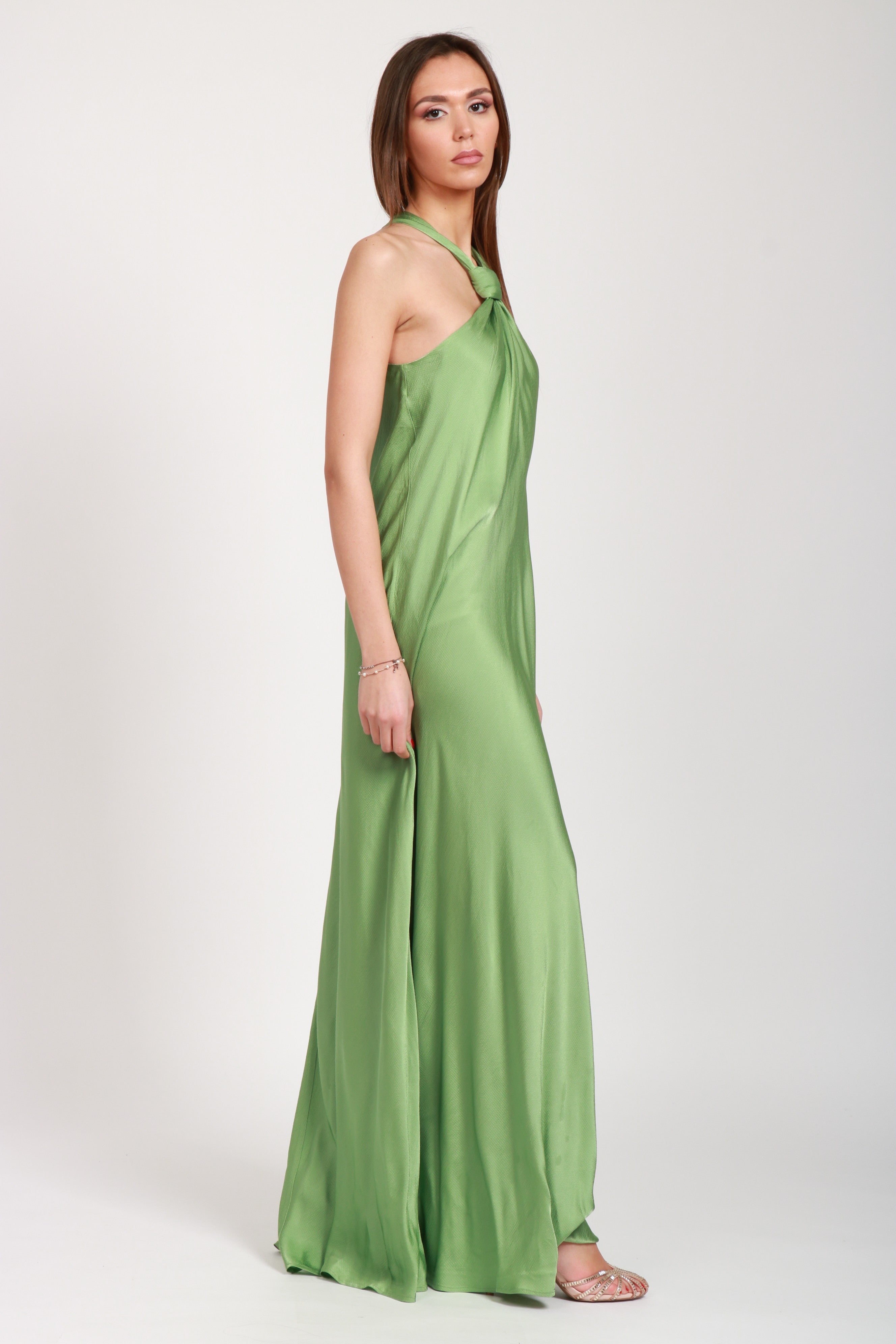 Huppsala Long Dress in Sage Green Satin