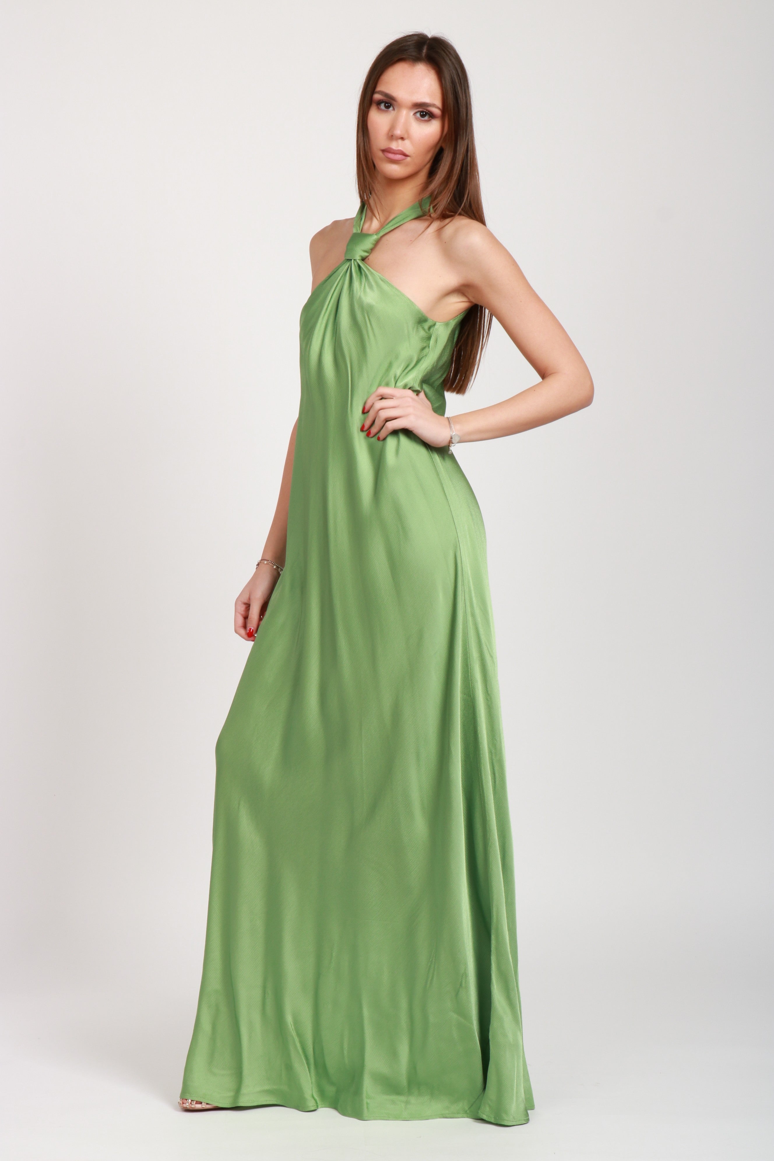 Huppsala Long Dress in Sage Green Satin