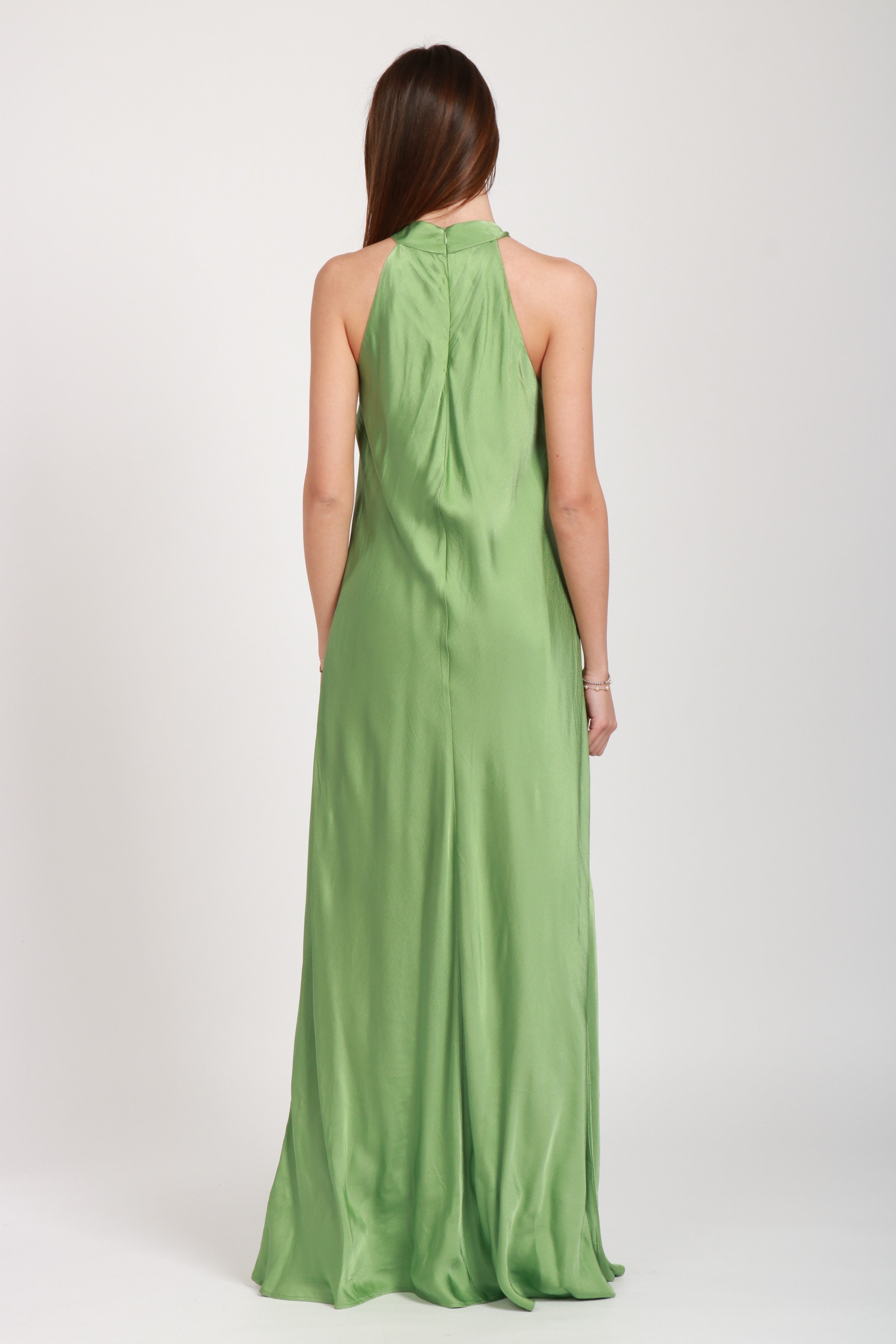 Huppsala Long Dress in Sage Green Satin