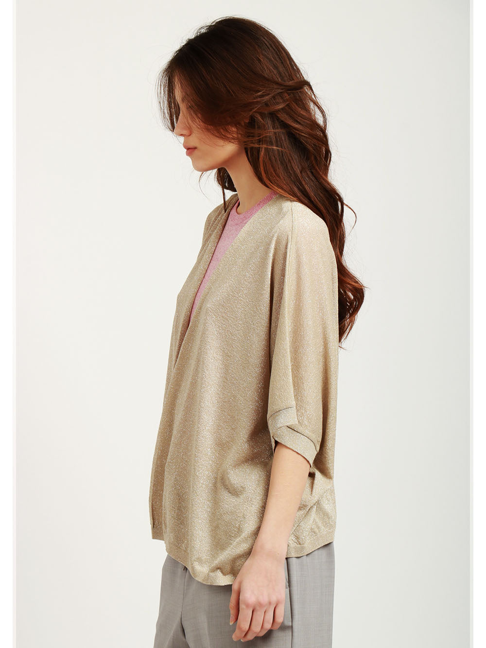 FLOOR Cardigan in Maglia Oro con Lurex Oro