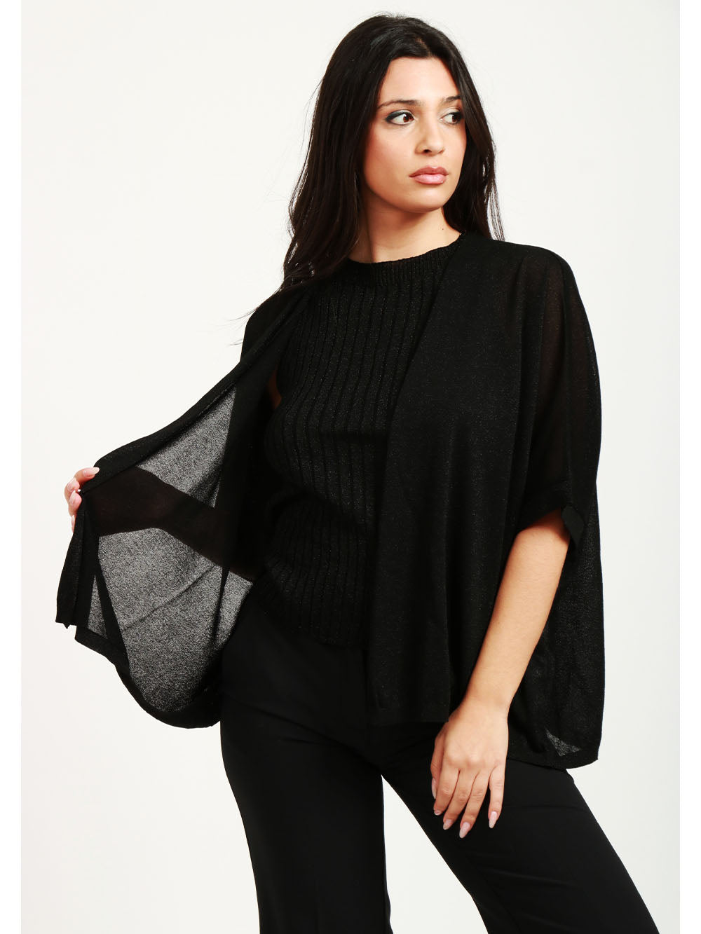 FLOOR Cardigan in Maglia Nero con Lurex Nero