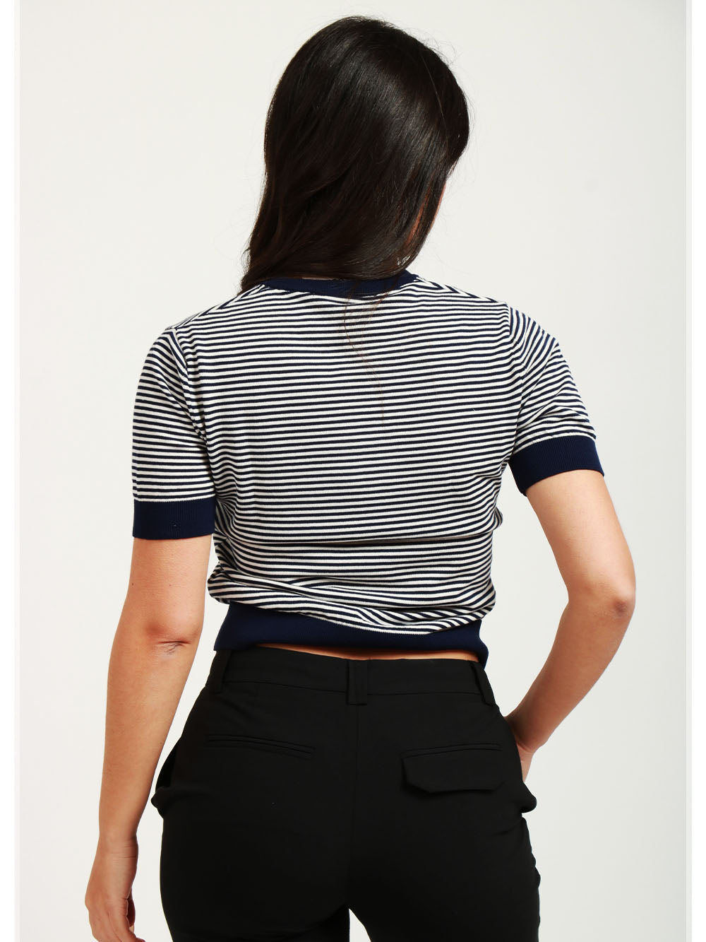 FLOOR Maglia Girocollo in Filo di Cotone a Righe Bianca e Blu Blu Bianco