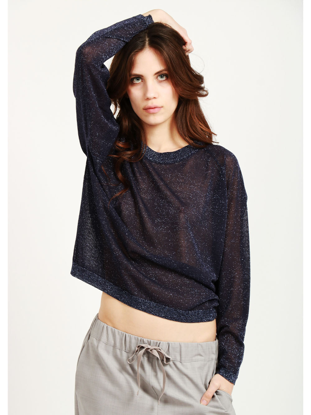 FLOOR Maglia Girocollo Blu Notte con Lurex Blu notte