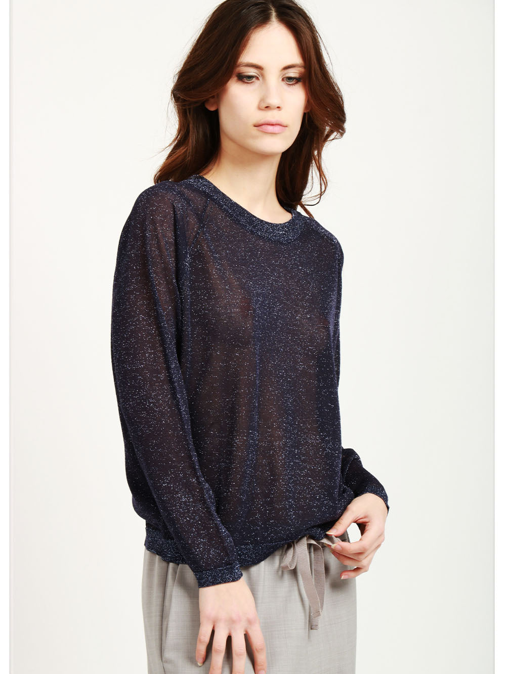 FLOOR Maglia Girocollo Blu Notte con Lurex Blu notte