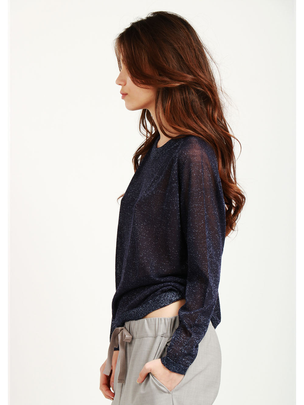 FLOOR Maglia Girocollo Blu Notte con Lurex Blu notte