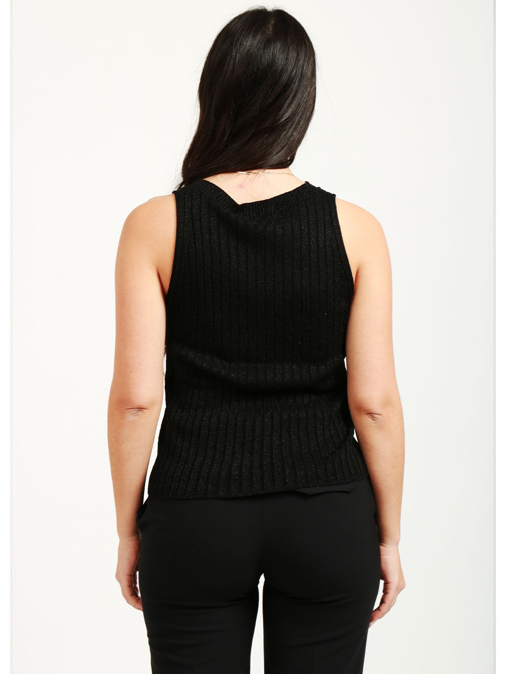 FLOOR Top Canotta in Maglia a Costine Nera con Lurex Nero