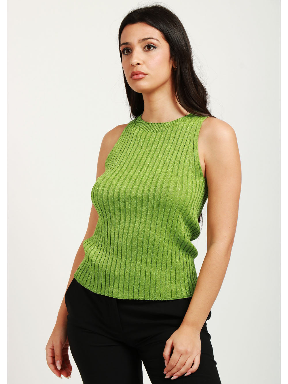 FLOOR Top Canotta in Maglia a Costine Verde con Lurex Verde