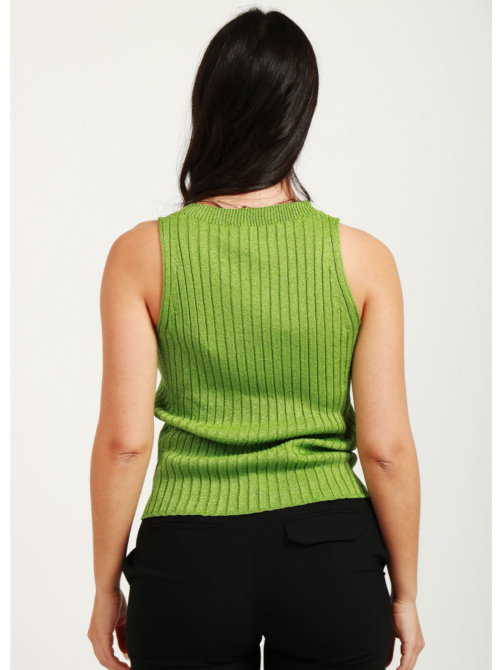 FLOOR Top Canotta in Maglia a Costine Verde con Lurex Verde