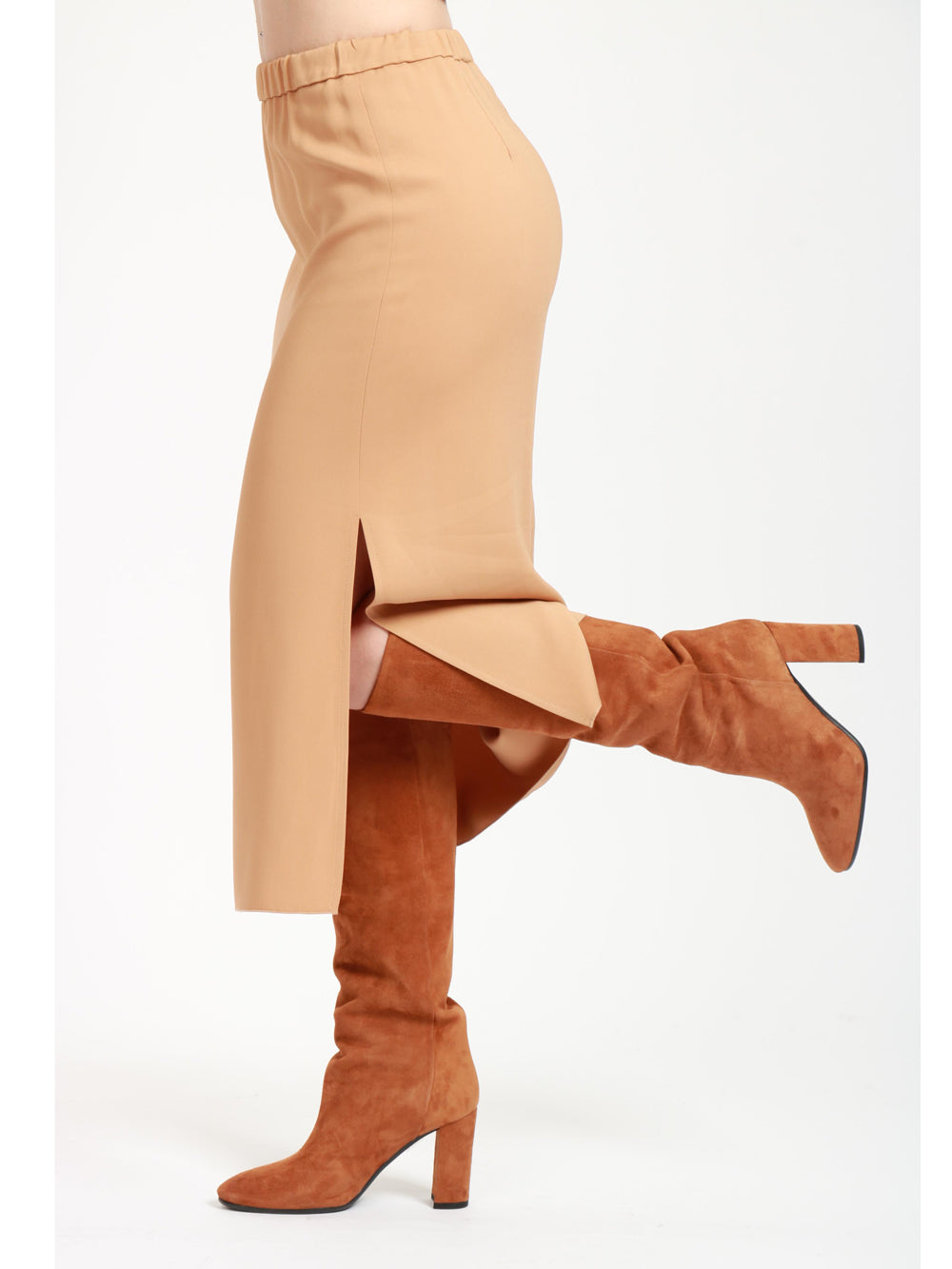 FORTE FORTE Gonna Tubino in Crêpe Nude con Spacchi Laterali Beige