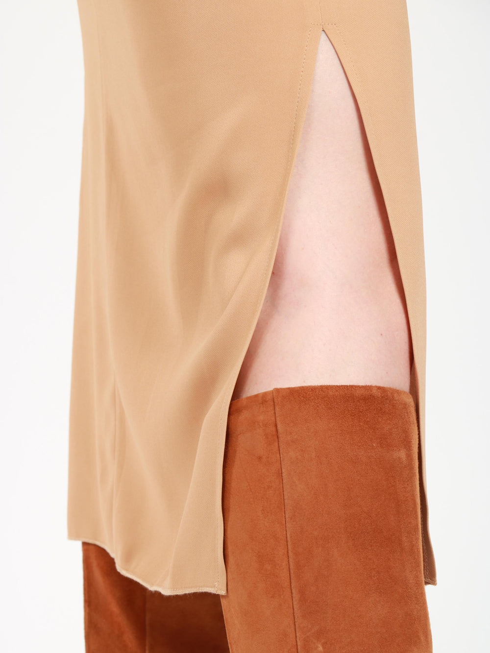 FORTE FORTE Gonna Tubino in Crêpe Nude con Spacchi Laterali Beige