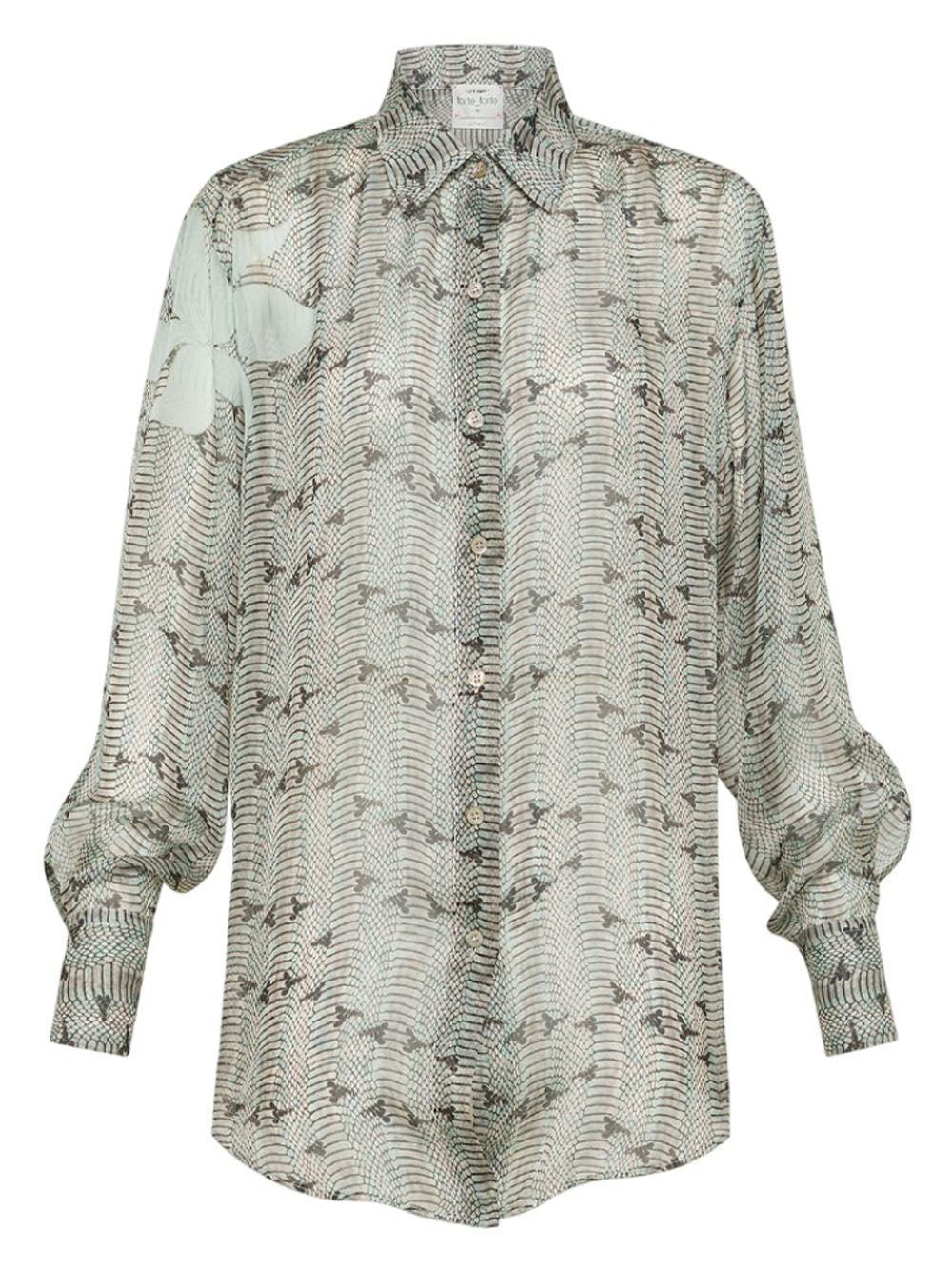 Camicia in Chiffon di Seta con Stampa Dune Lily Grigia e Celeste