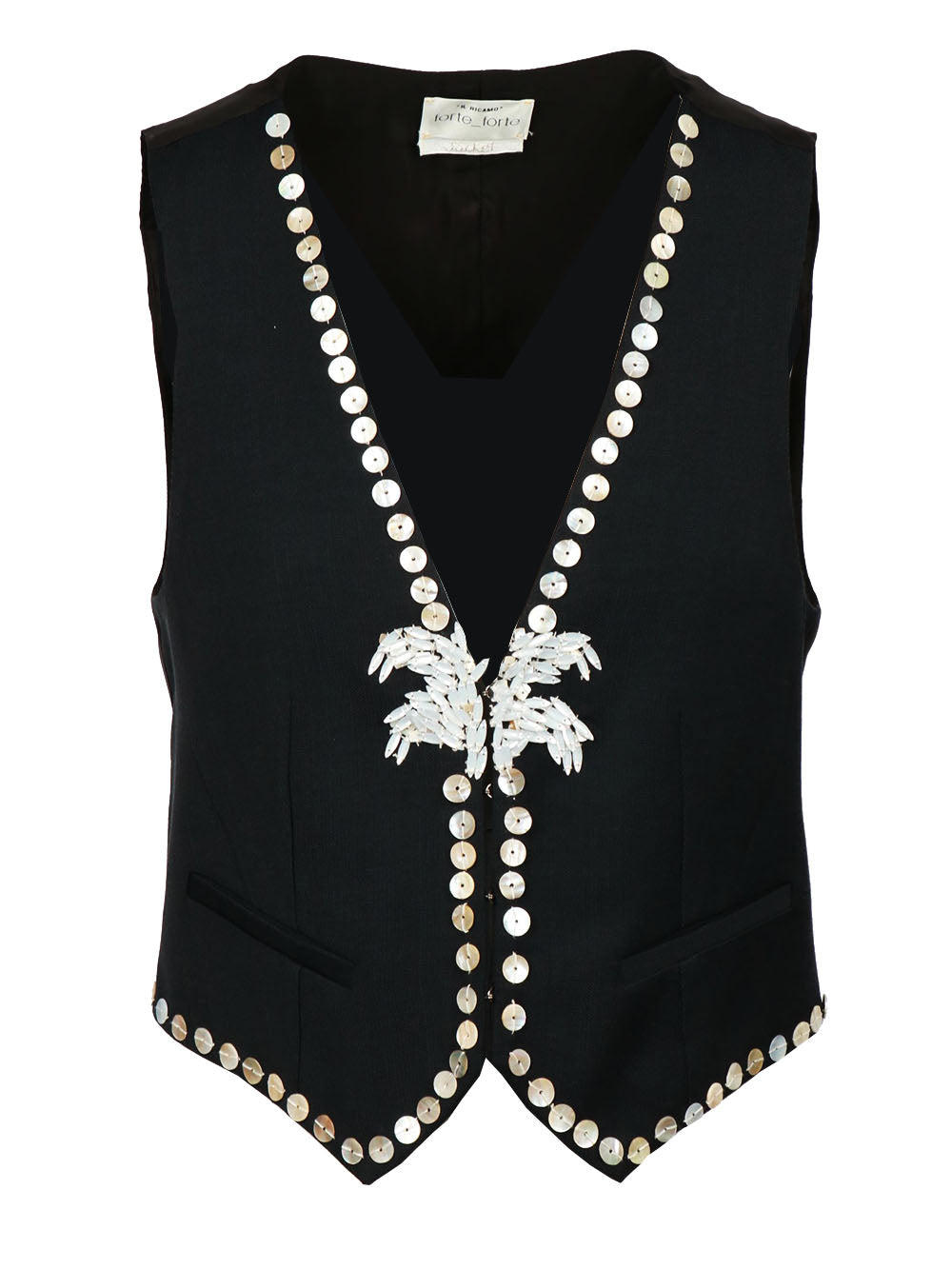 FORTE FORTE Gilet Monopetto Blu Notte con Dettagli in Madreperla Blu notte
