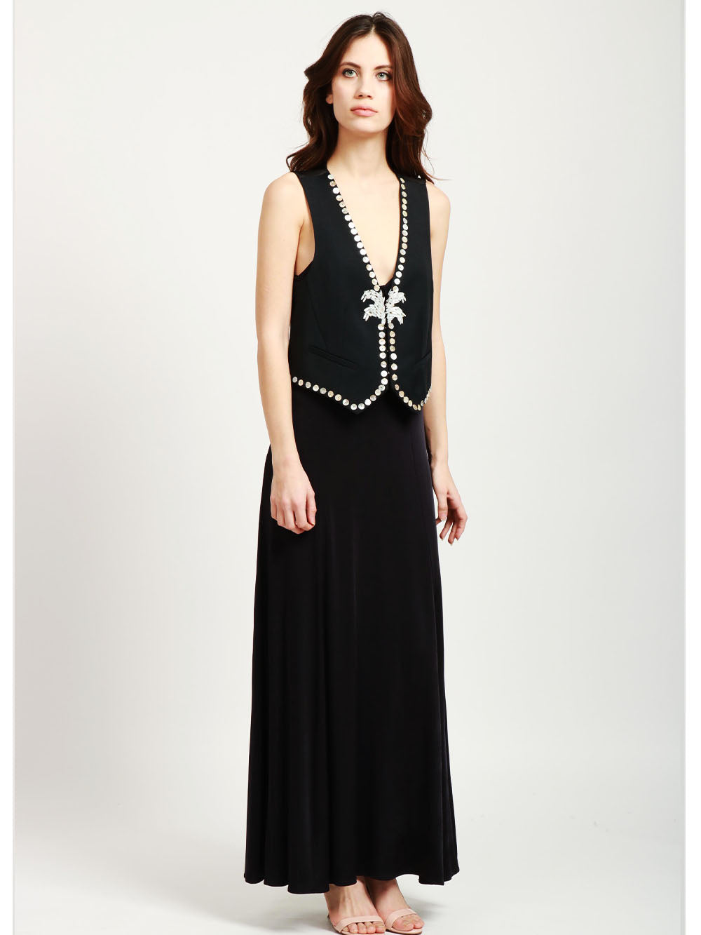 FORTE FORTE Gilet Monopetto Blu Notte con Dettagli in Madreperla Blu notte