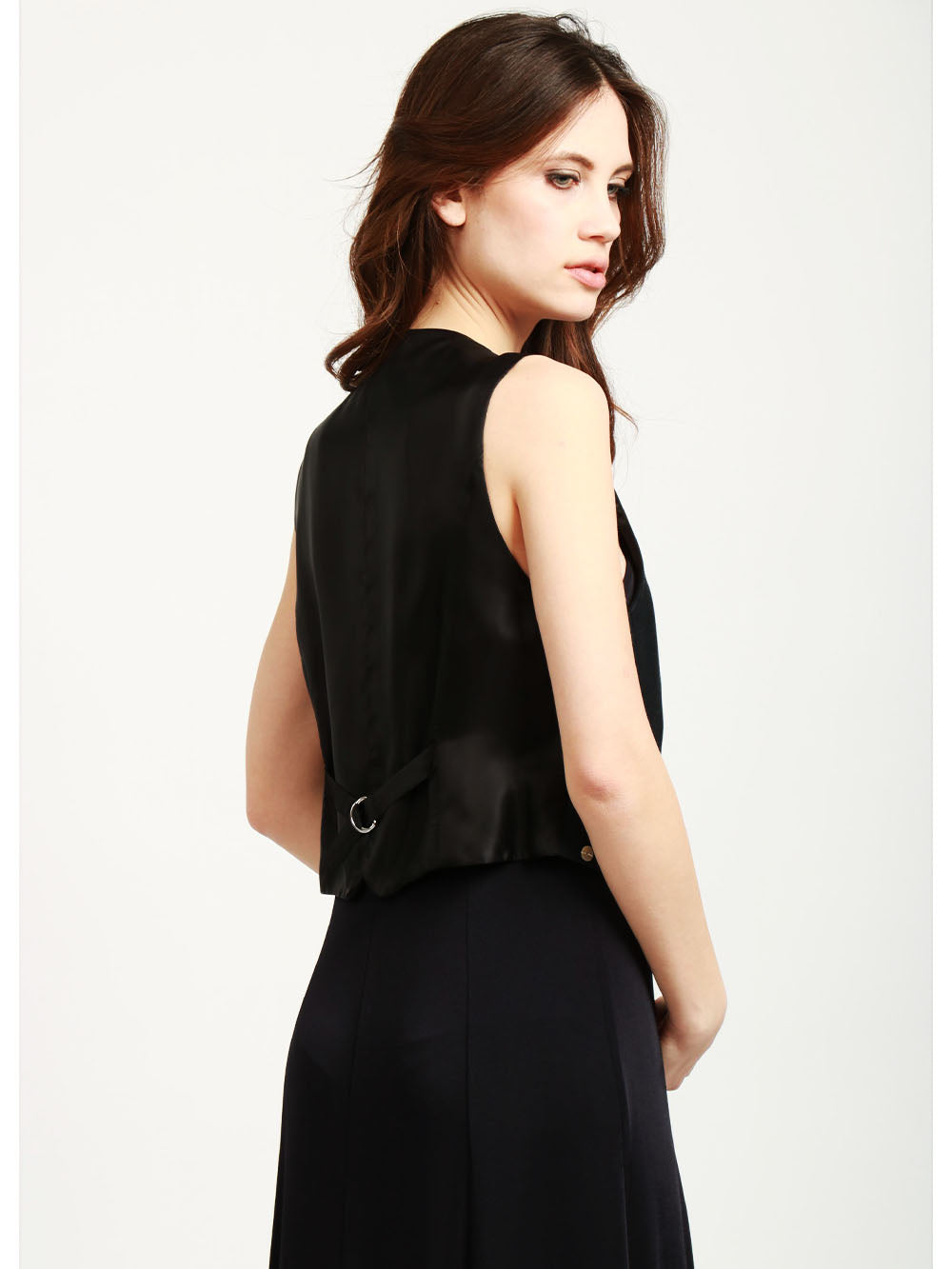 FORTE FORTE Gilet Monopetto Blu Notte con Dettagli in Madreperla Blu notte