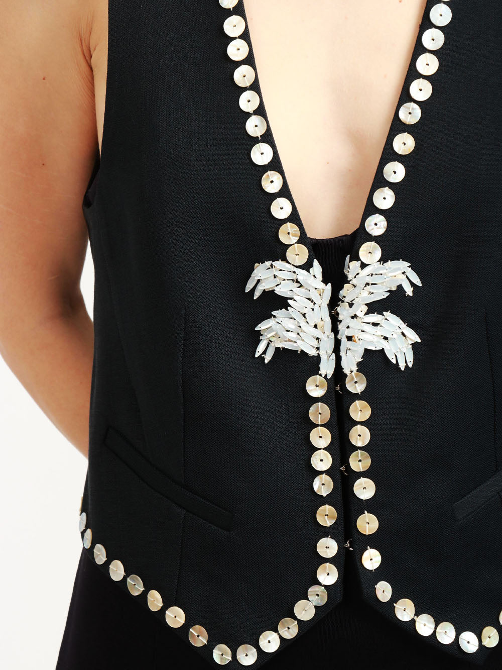 FORTE FORTE Gilet Monopetto Blu Notte con Dettagli in Madreperla Blu notte