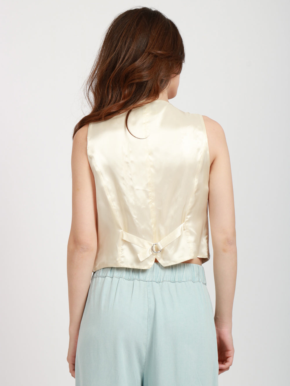 Gilet Monopetto Beige con Dettagli in Madreperla