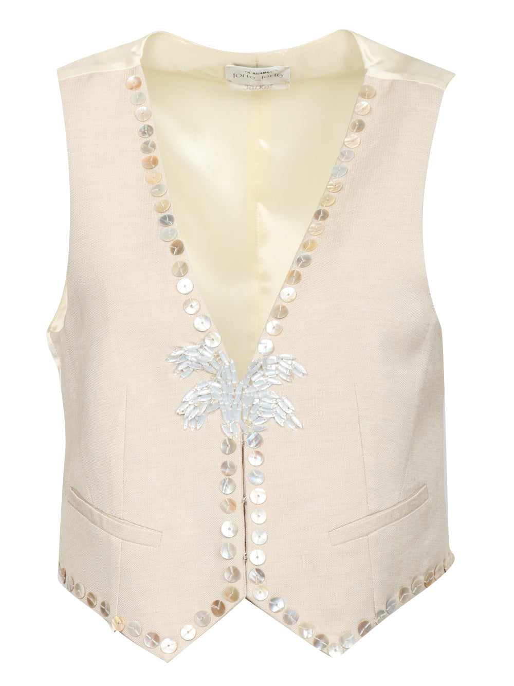 Gilet Monopetto Beige con Dettagli in Madreperla