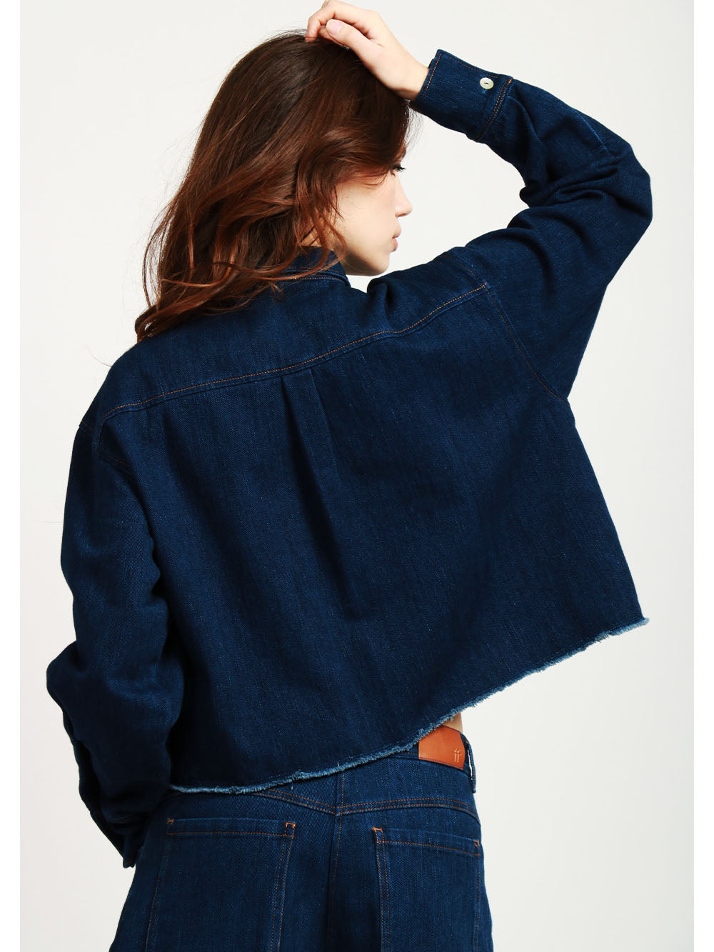 Camicia Cropped in Denim di Cotone Blu con Dettagli
