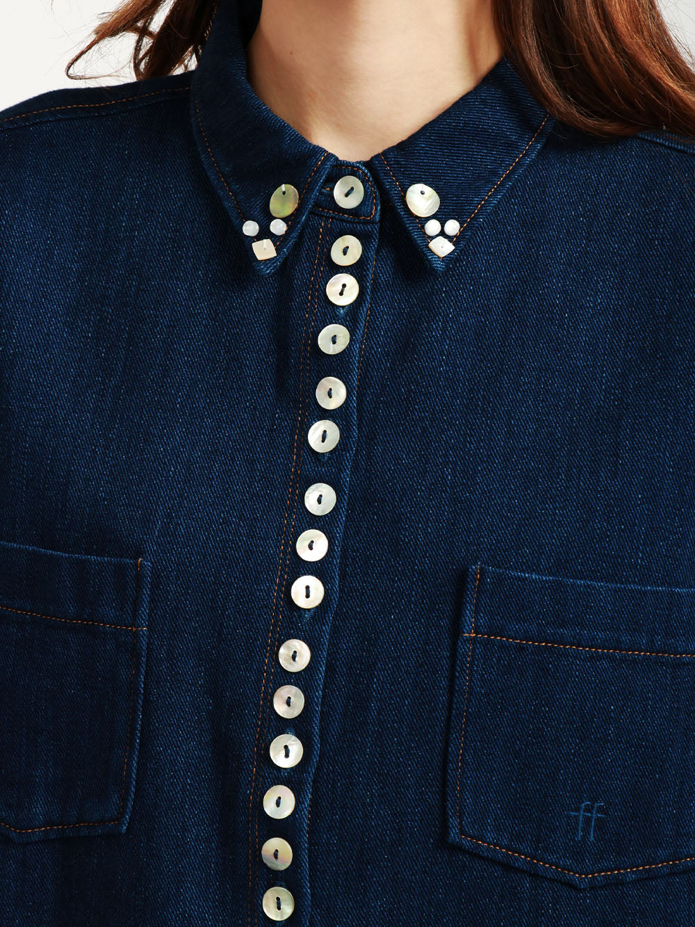 Camicia Cropped in Denim di Cotone Blu con Dettagli
