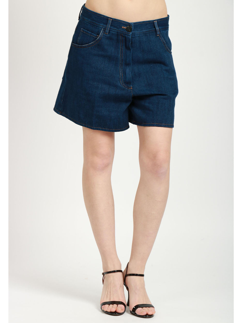 Shorts in Denim di Cotone Blu