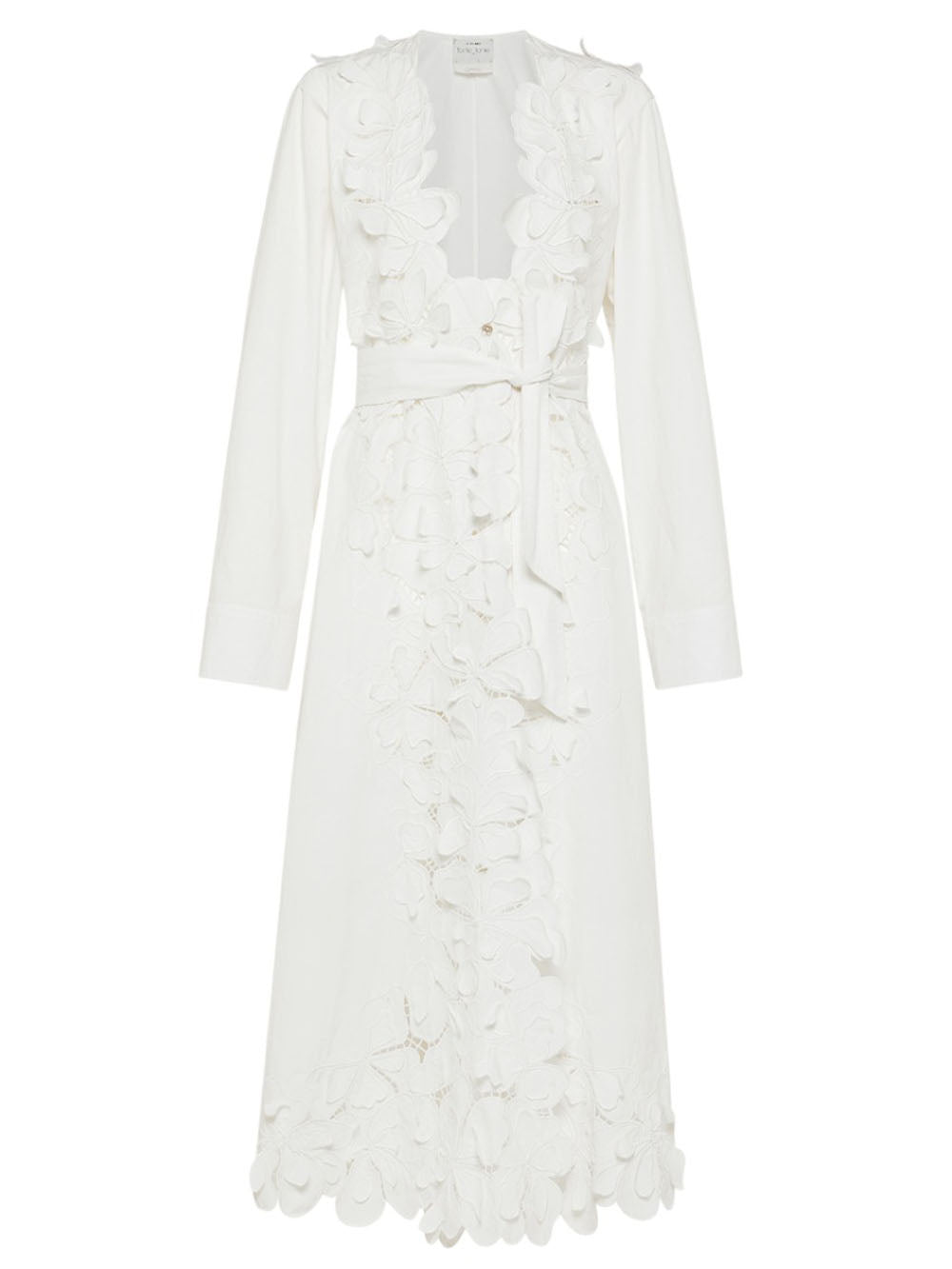 Vestito Chemisier in Cotone Bianco con Cut Out Fiori